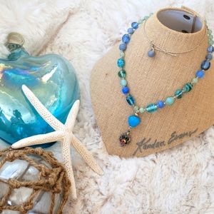 Seascape Ocean Blue Galss Beaded Necklace